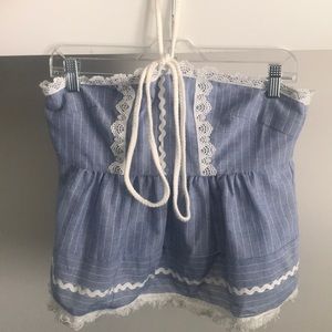 Summer boho top in blue with white detail